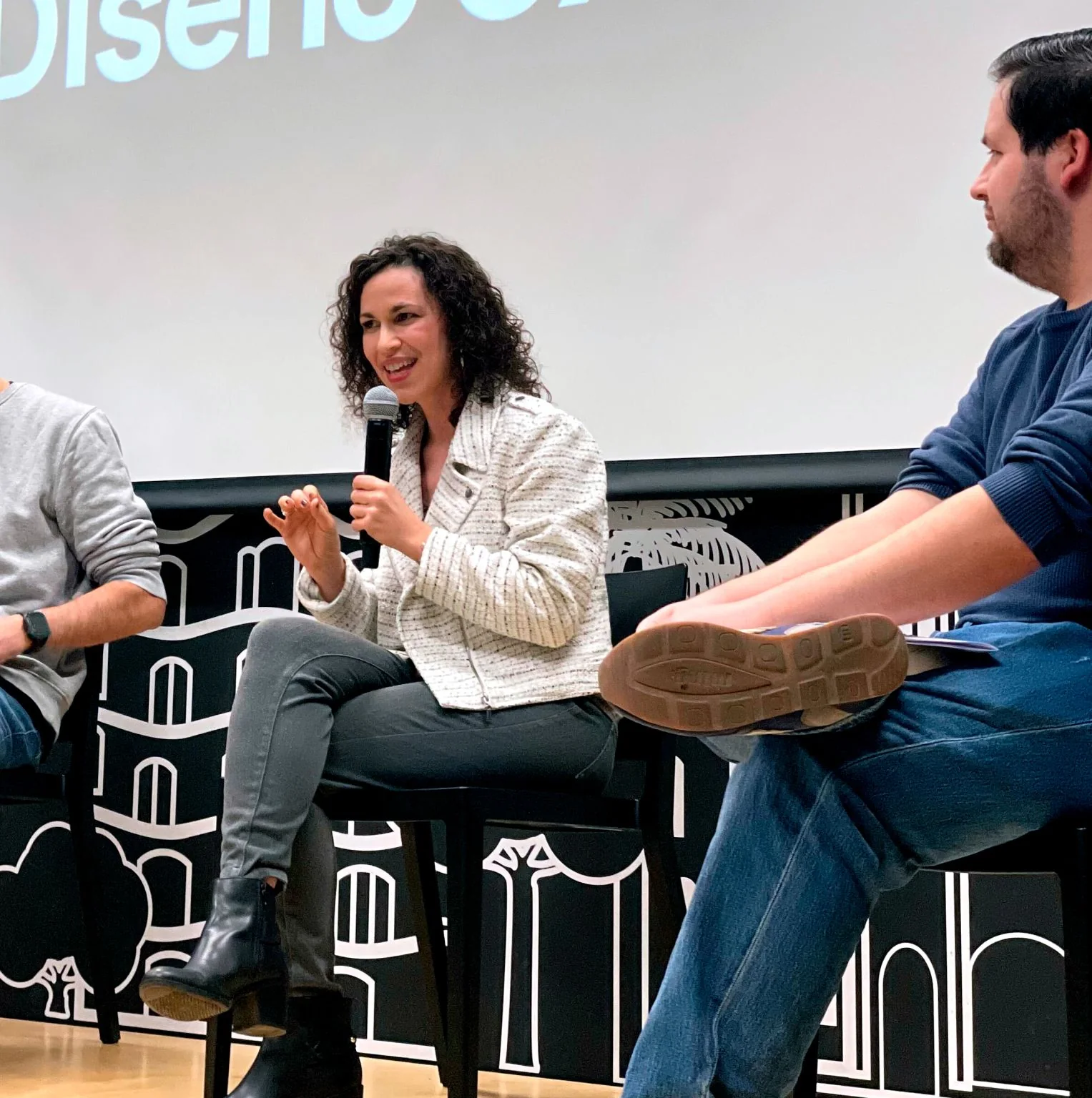 Marta speaking on a UX design panel